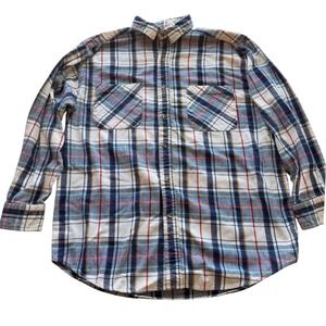 Vintage 70s Big Mac Workwear Mens Flannel Shirt Large Big Blue Green Plaid Chore